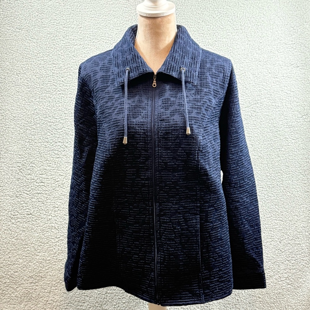 CJ Banks‎ Navy Textured Zip-Front Bomber Jacket